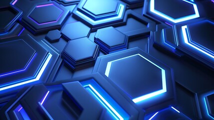 Wall Mural - abstract blue hexagon geometric background with neon light effect