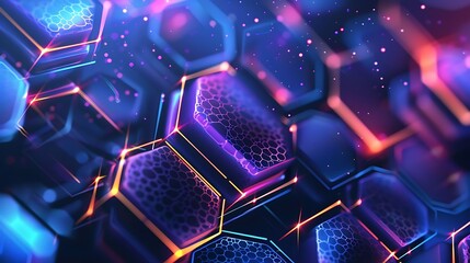 Wall Mural - abstract blue hexagon geometric background with neon light effect
