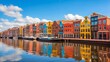 Fantastic colorful buildings on water, Groningen, Netherlands, Europe. 