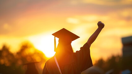 silhouette of a college student celebrating a graduation. generative ai