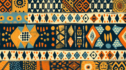 abstract background, african patterns blue, orange, green, turquoise