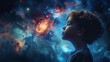 © 9DIGITECH - A Wonder-Filled Gaze: Exploring the Enchantment of a Galaxy Through a Child's Eyes Amidst the Splendor of a Luminous Starry Night.