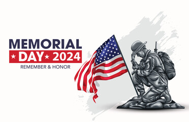 happy memorial day USA. American soldier with flag. vector illustration design