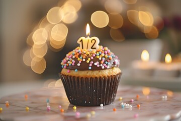 half birthday celebration cupcake with a candle shaped 