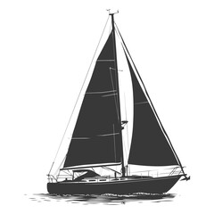 Poster - silhouette sail boat full black color only
