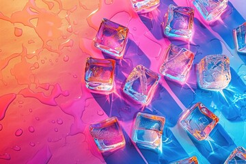 A colorful background with a bunch of ice cubes on it