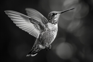 Poster - A hummingbird frozen mid-flight, wings perfectly clear as they flutter rapidly,