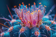 Macro shot of a peyote cactus showing vivid, unnatural colors seeping through its texture,