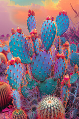 Aufkleber - Peyote cactus field with a rainbow-colored sky reflecting its psychoactive properties,