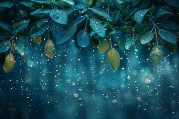 Leinwandbilder - A canopy of sage leaves, each dripping with dew that reflects the stars above,