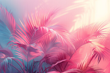Fototapete - Tropical Geometry: A Pastel Paradise of Pyramids and Palms,