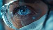 Close-up on a surgeon's eyes as they follow AR cues during a procedure, real-time data overlay, cutting-edge tech