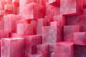 Leinwandbilder - Coral Cube Array: Geometric Precision in Soft Pink,