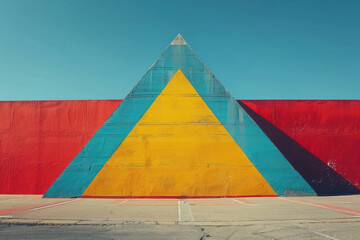 Aufkleber - Geometric Play: Tri-Colored Pyramid in Modern Harmony,