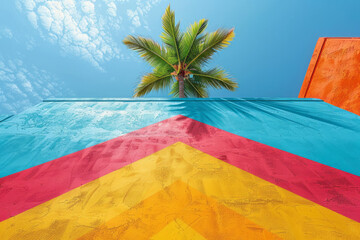 Poster - Tropical Geometry: Palm Tree Rising from a Colorful Pyramid,