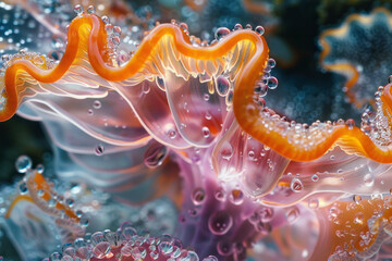 Aufkleber - Abstract representation of psychedelic mushrooms, their stems transforming into fluid glass-like structures,