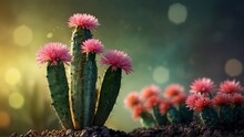 Cactus With Flowers And Bokeh Background,