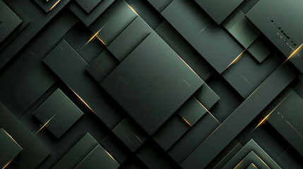 Wall Mural - Black background with gold lines, geometric shapes, highend texture, dark symmetrical layout, 3D rendering effect, modern style, abstract design elements,