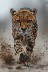 Canvas Print - Cheetah sprinting across an African savannah, dust kicking up under its powerful legs,