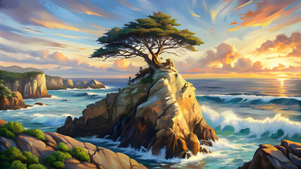 Wall Mural - lone cypress on Californias coastal cliff