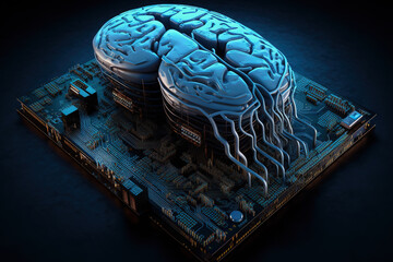 Poster - Artificial intelligence science concept with technological AI brain on the circuit board.