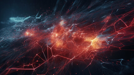 Poster - Abstract technology burst with glowing wires and particles in motion. Technology and science dynamic background.