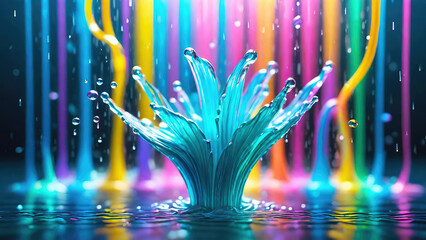 Wall Mural - Vibrant color splash and water splash background in underwater scene.