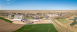 aerial panorama of Big Springs, village in Deuel County, Nebraska, early spring scenery