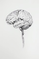 a detailed drawing of a human brain in black and white.