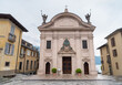 Facade of the sanctuary of SS. Pieta on the lakeside of Cannobio, Piedmont, Italy