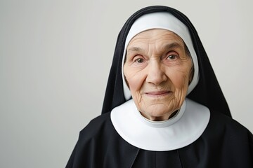 Wall Mural - Senior nun on grey background