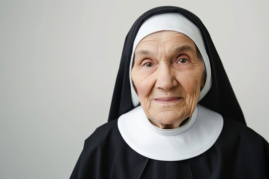 Senior nun on grey background