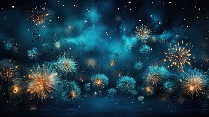 Poster - Fiery Fireworks Illuminate Night Sky. Generative AI