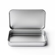 Rectangular tin box with an open lid.  Metal box for various purposes. Isolate on a white back