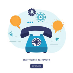 Wall Mural - Business customer care service concept. Icons set of contact us, support, help, phone call and website click. Flat vector