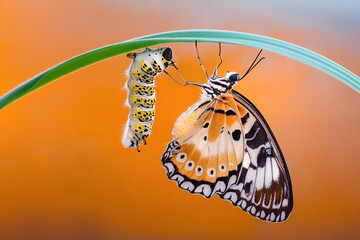 Wall Mural - Amazing moment ,Large tropical butterfly hatch from the pupa and emerging with clipping path.  Concept transformation of Butterfly