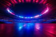 © Unknown studio - Panoramic shot of scene is stadium surrounded by cheering with a bustling crowd,  Hyperrealistic  style photography .bright color lighting