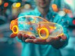 © Johannes - man holding a halograph model of a car. safety concept, car insurance, rental car
