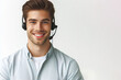 © Ольга Лукьяненко - a smiling male call center helpdesk operator on a white background