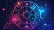 Interactive-style zodiac compatibility wheel with rotating parts that align different signs to show compatibility, designed in a mystical, celestial theme with glowing effects