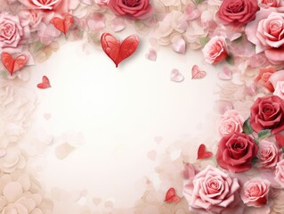 Wall Mural - Romantic Floral Background with Hearts