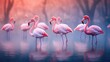 Flock of Vibrant Flamingos Wading in Shallow Water