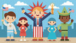 From Lady Liberties to Uncle Sams the children proudly displayed their creative interpretations of famous American icons at the Kids Patriotic Costume. Vector illustration
