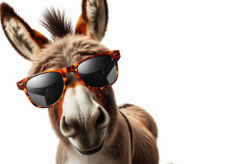 Wall Mural - Donkey with sunglasses on white background