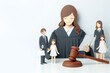 Paper cut family, judge gavel on white background