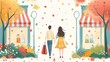 Couple Enjoying a Leisurely Shopping Stroll in a Vibrant Autumn Marketplace