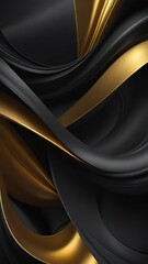 Aufkleber - Black and golden color tone soft and smooth wavy lines abstract background.