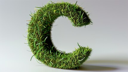 A beautiful Letter C written with grass isolated on white.