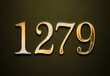 Old gold effect of 1279 number with 3D glossy style Mockup.	