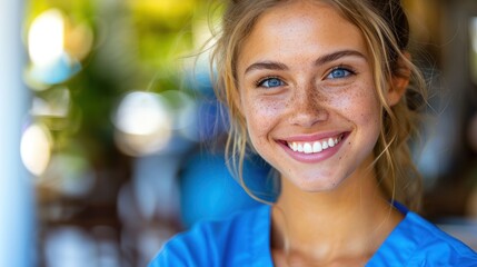 Wall Mural - Close-Up of Person in Blue Shirt